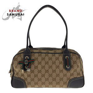 GUCCI Princy Sherry Line handbag Beige Tan Black GG canvas leather Boston bag